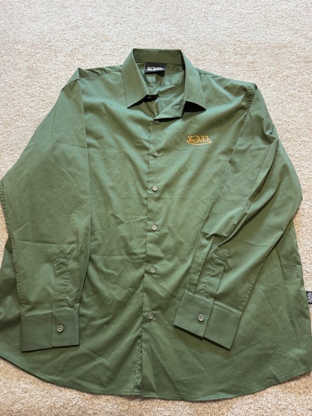 Men’s Von Dutch Originals Long Sleeve Button Up Green Work Shirt Size XL
